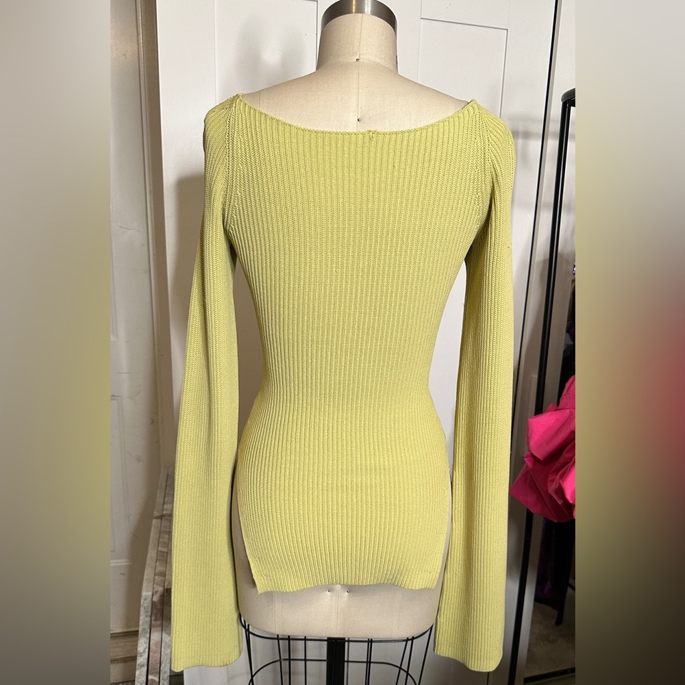 Yellow Ribbed Off-Shoulder Top - Picture 3 of 4